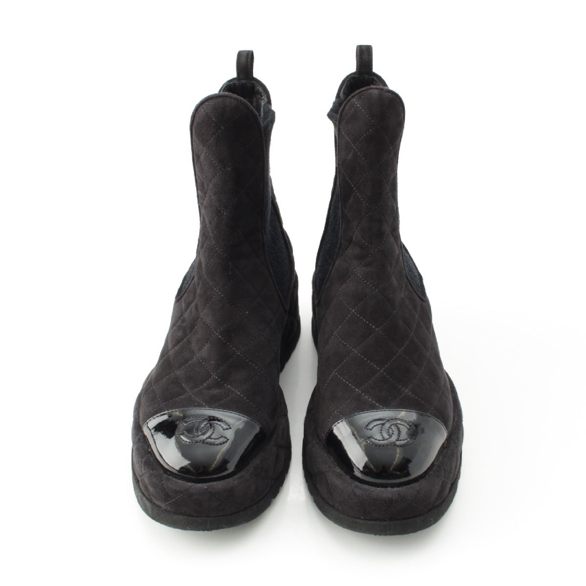 CHANEL Suede COCO Mark Matelasse Side Gore Short boots G45190 black 36C