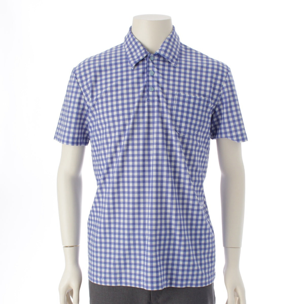 MIUMIU Nylon Archive Gingham Check Short Sleeve Polo shirt snap button tops Blue white L