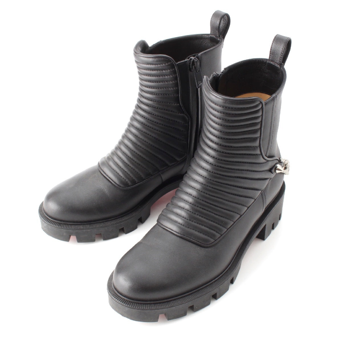 Christian Louboutin MADDIC MAX FLAT leather Chain ankle short boots black 35.5
