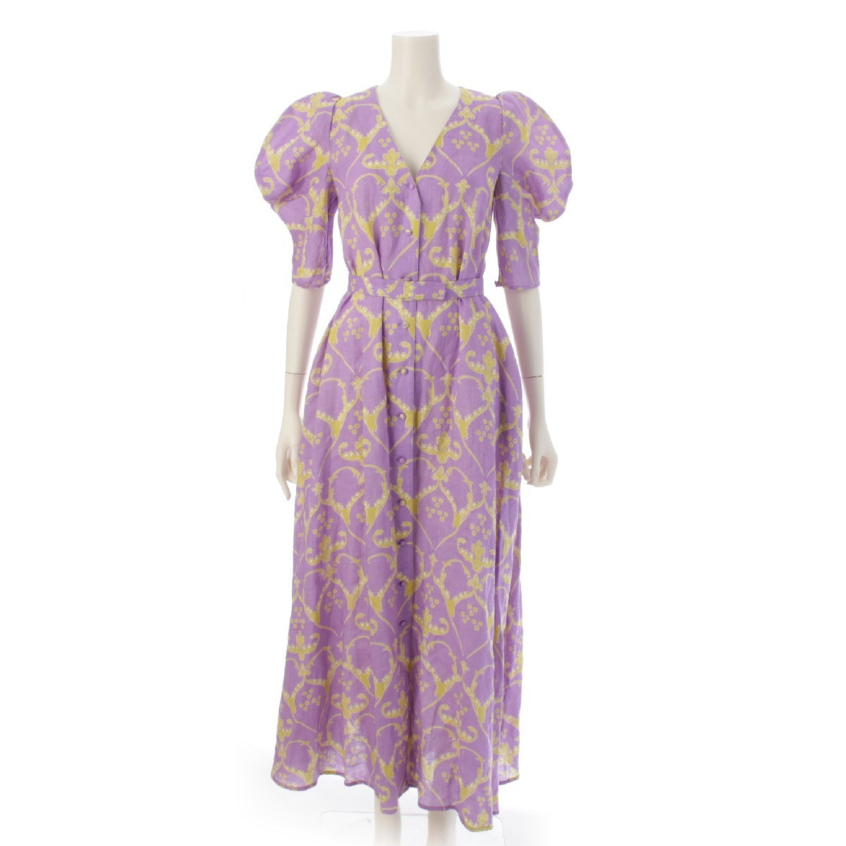 MYLAN Heart Print Volume Sleeve linen All-over print, puff, voluminous sleeves one piece dress MY19SS-OP011 purple S