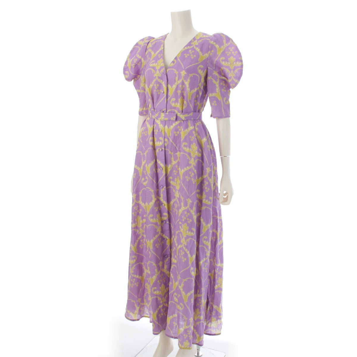 MYLAN Heart Print Volume Sleeve linen All-over print, puff, voluminous sleeves one piece dress MY19SS-OP011 purple S
