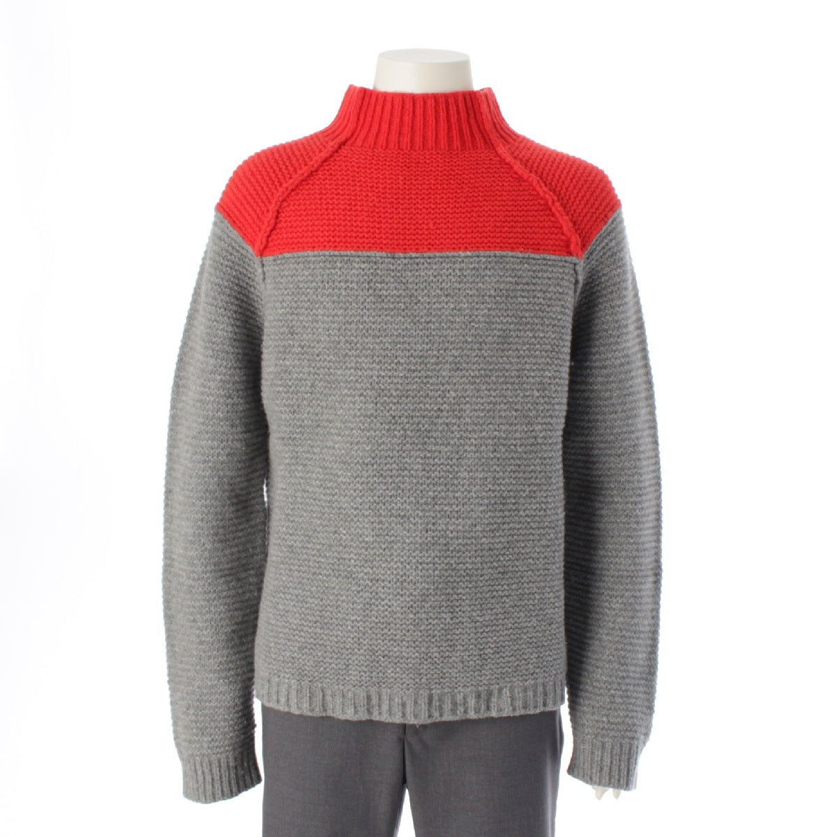 MARNI 13AW Consuelo period Virgin wool Bicolor mock neck knit sweater tops Gray red 50