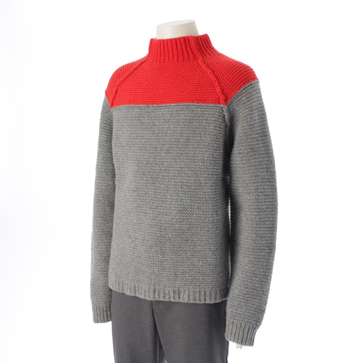 MARNI 13AW Consuelo period Virgin wool Bicolor mock neck knit sweater tops Gray red 50
