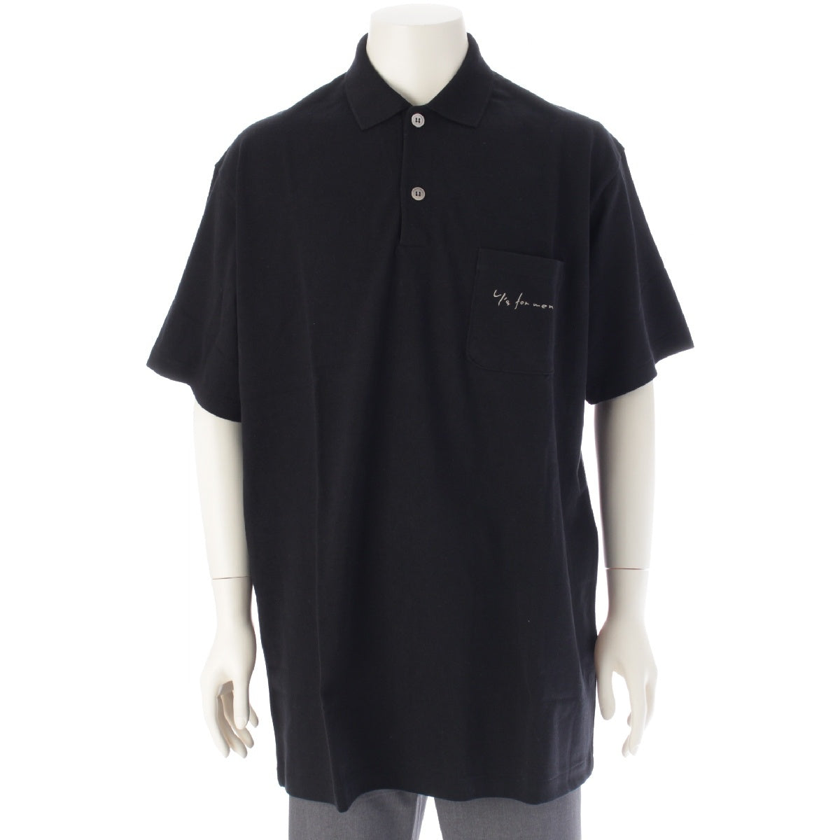 Y's for men 90S cotton Vintage hand-written logo embroidery Polo shirt tops MZ-T12-008 black