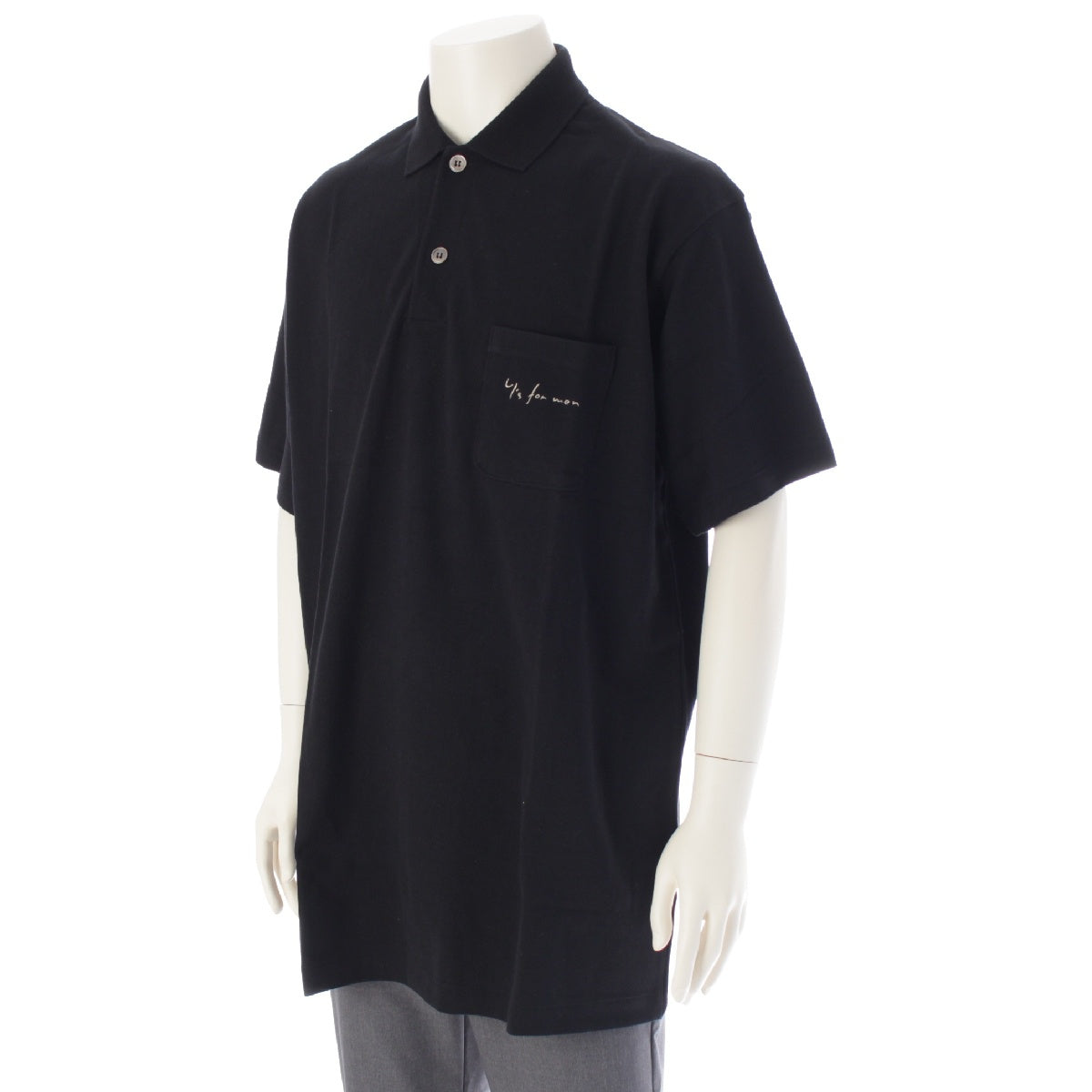 Y's for men 90S cotton Vintage hand-written logo embroidery Polo shirt tops MZ-T12-008 black