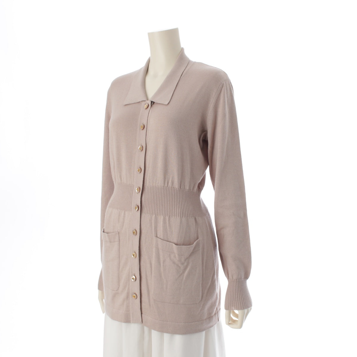 CHANEL cashmere Vintage COCO Mark Shell Button Long cardigan Knit dress tunic PO3853 pink beige 40