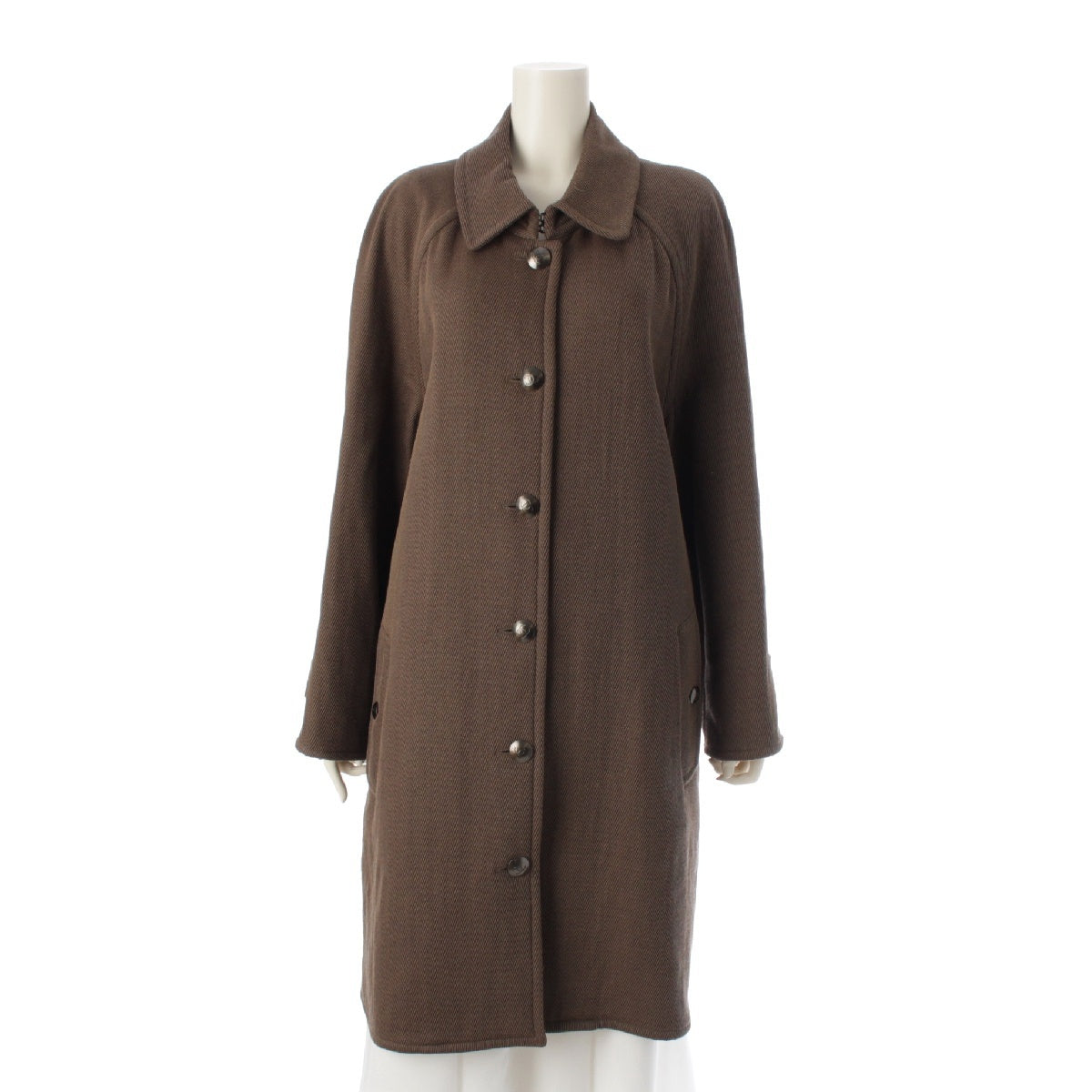 CHANEL 97A wool Vintage COCO Button Stainless collar coat outer PO9656 Brown 36