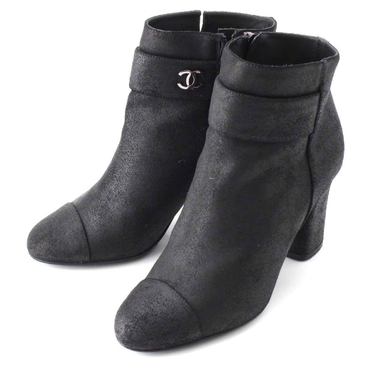 CHANEL Nubuck leather COCO Mark Heel Ankle Short boots G27906 black 37