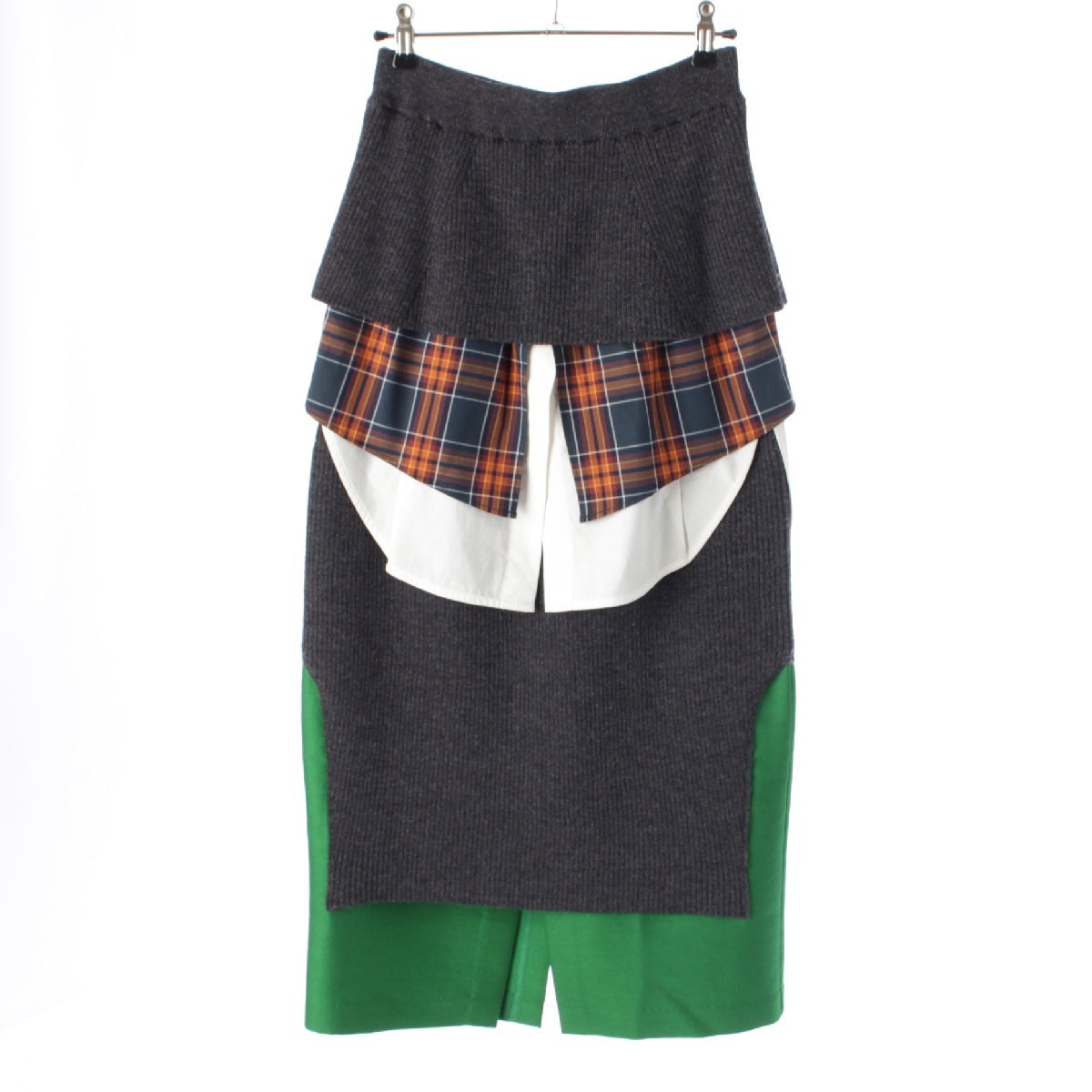 ENFOLD 19AW Cotton Silk Wool Layered knit check shirt skirt Bottoms 300CA371-2470 multicolor 36