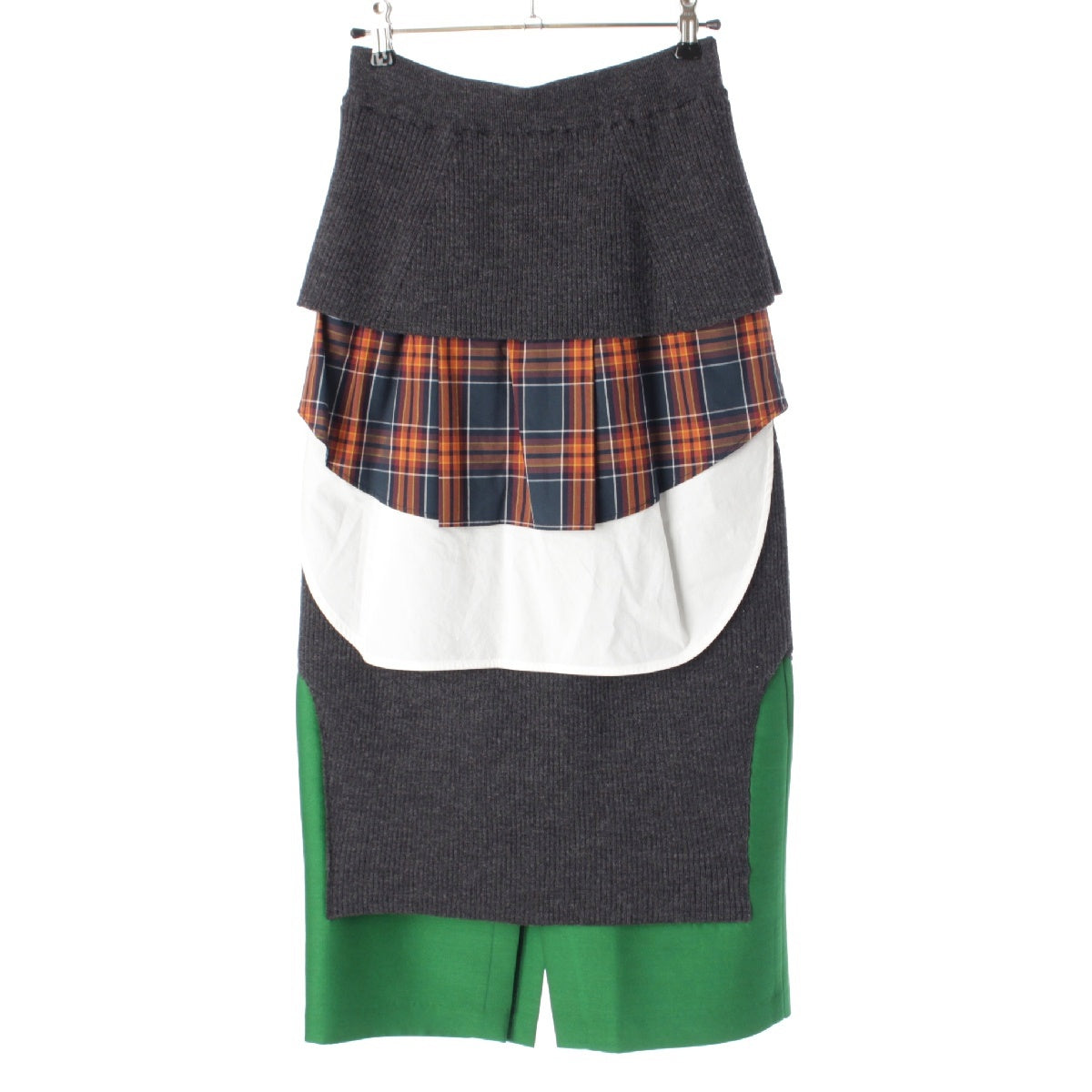 ENFOLD 19AW Cotton Silk Wool Layered knit check shirt skirt Bottoms 300CA371-2470 multicolor 36
