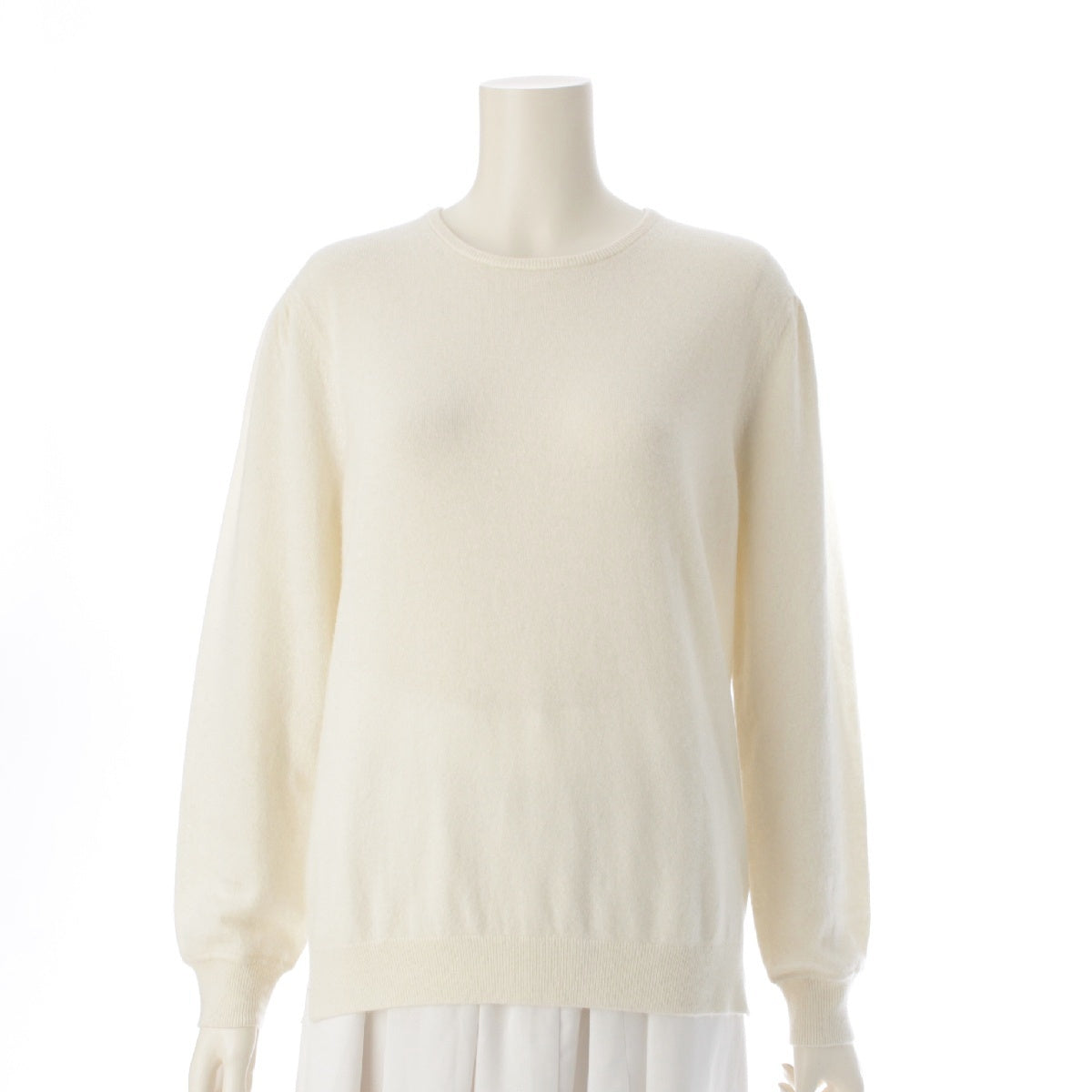 Drawer WINTER1 14G cashmere Crew neck Gathered sleeves knit Sweater tops 6513-106-1151 Ivory 1
