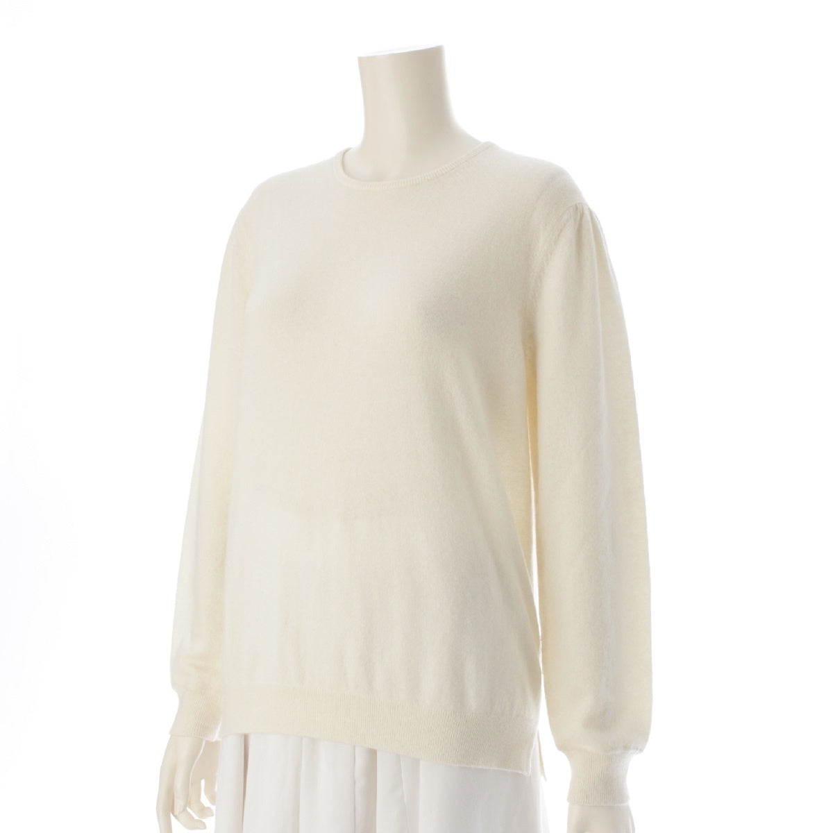 Drawer WINTER1 14G cashmere Crew neck Gathered sleeves knit Sweater tops 6513-106-1151 Ivory 1