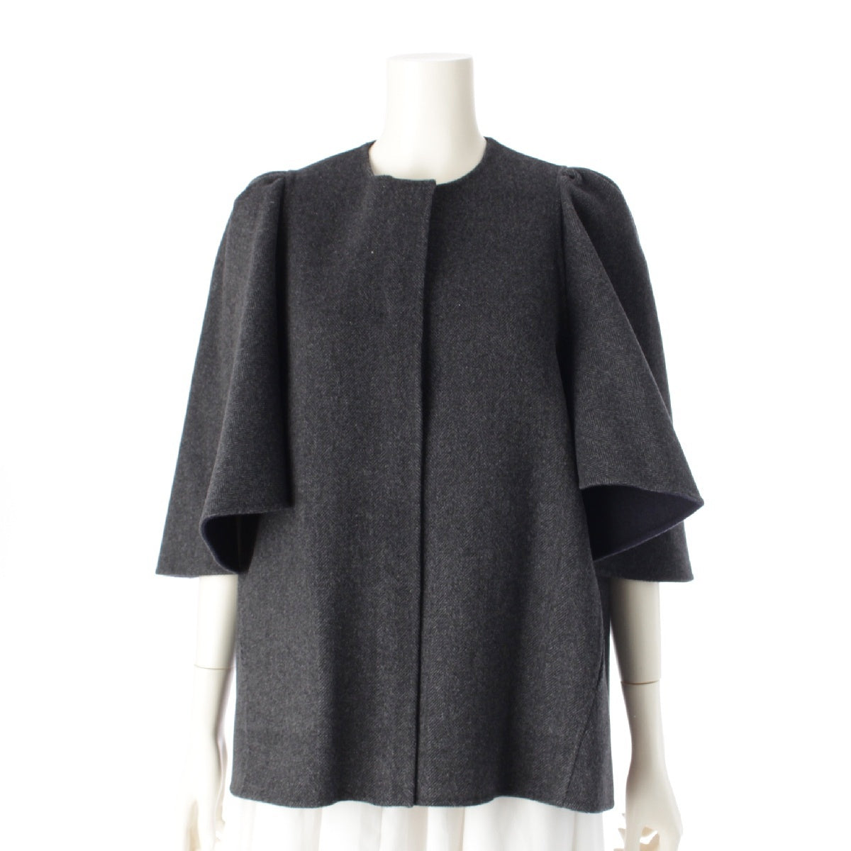 Drawer 22AW wool Double Face Herringbone Reversible poncho Puff sleeve coat outerwear 6525-299-0824 Gray navy 36