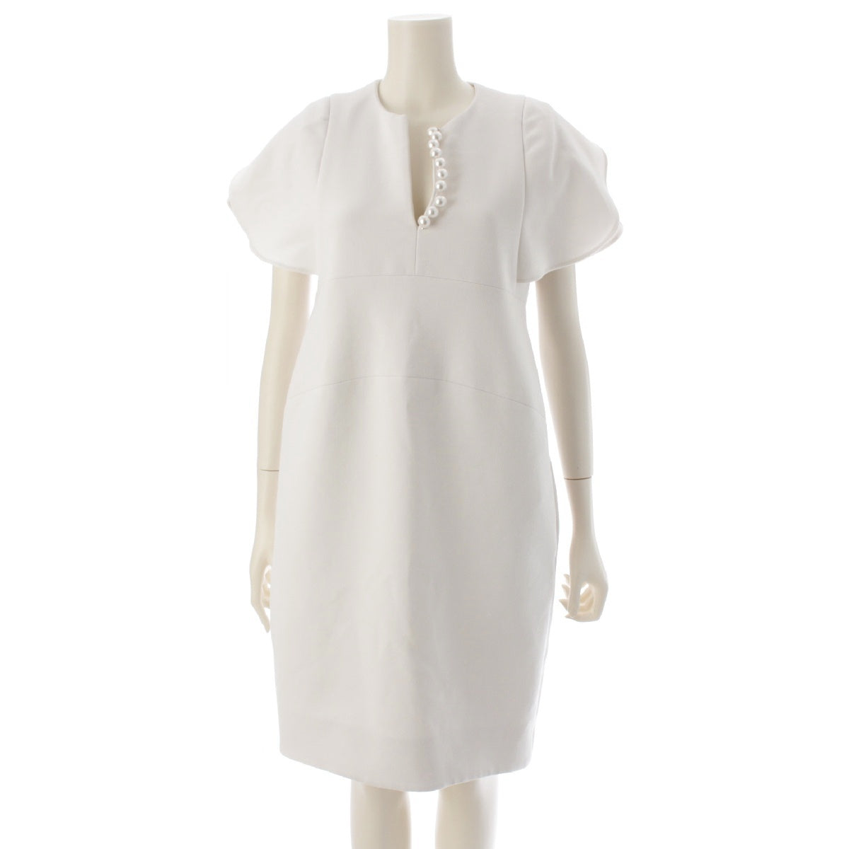 YOKO CHAN Pearl Tulip Sleeve one piece dress YCD-119-454 white 38