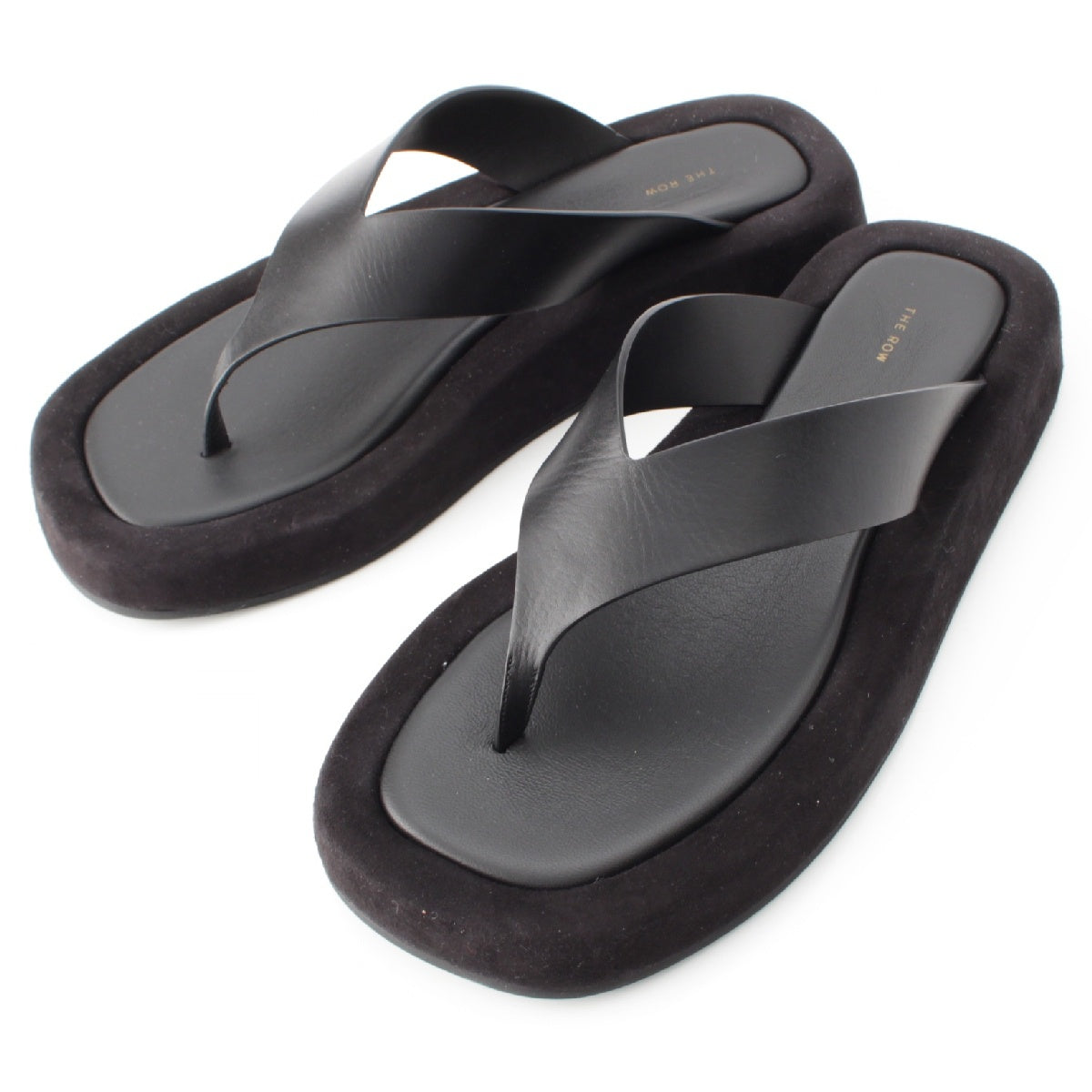 THE ROW GINZA THONG Velor leather toggle Sandals Thong sandals Beach sandals black 39