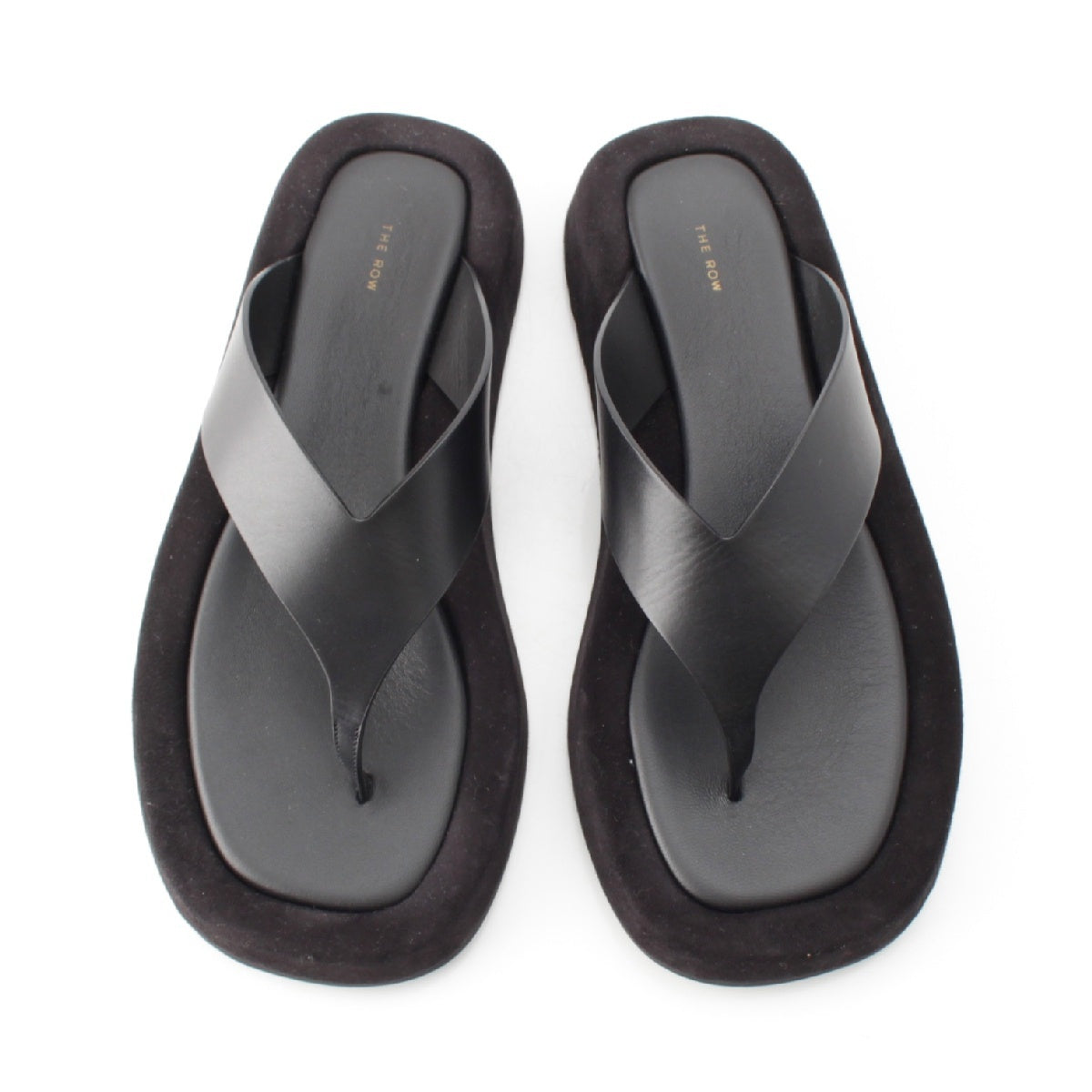THE ROW GINZA THONG Velor leather toggle Sandals Thong sandals Beach sandals black 39