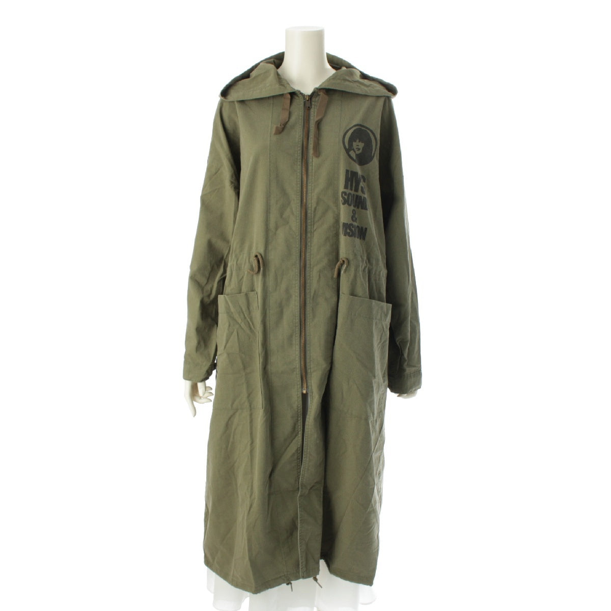 HYSTERIC GLAMOUR cotton Printed logo waist mark long Mod coat outer 01201A001 Khaki green F