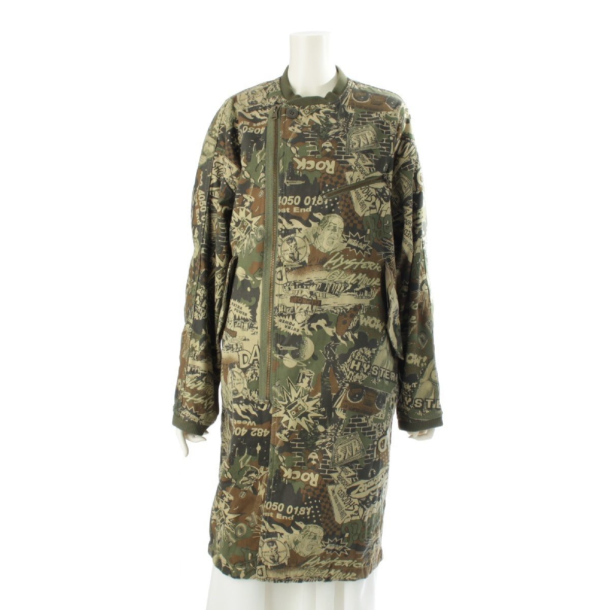 HYSTERIC GLAMOUR cotton No collar Print All-over pattern Long Military coat outer 01183AC02 khaki FREE