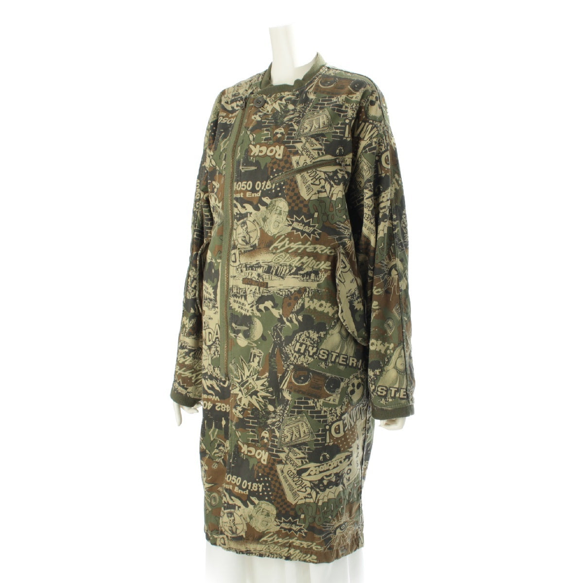 HYSTERIC GLAMOUR cotton No collar Print All-over pattern Long Military coat outer 01183AC02 khaki FREE