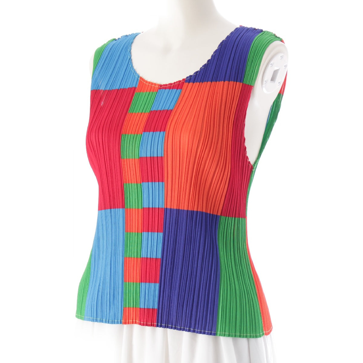 ISSEY MIYAKE Pleated Please Block Check Sleeveless tops PP14-JK353 Orange Green Blue 3