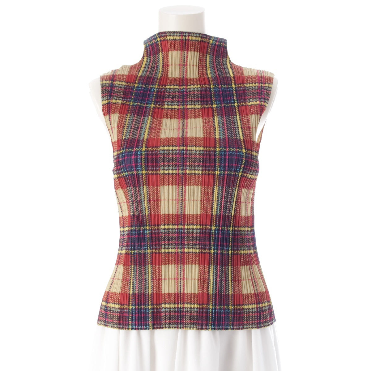 PLEATS PLEASE ISSEY  Check Pattern Cut High neck Sleeveless PP23-JK901 Multicolor Yellow Orange 3
