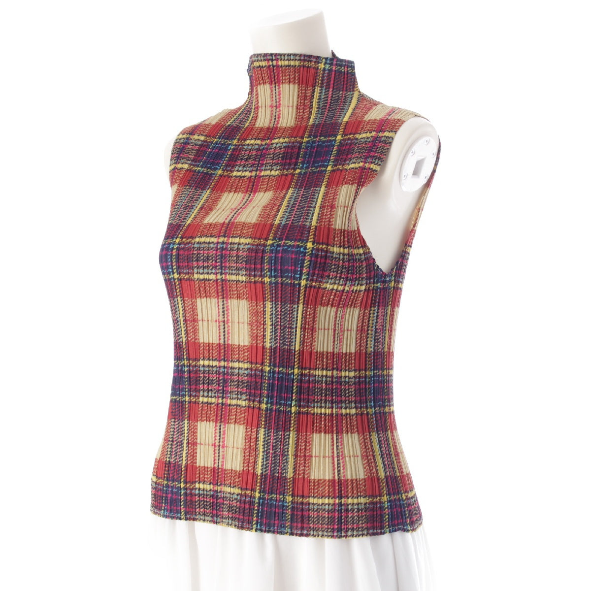 PLEATS PLEASE ISSEY  Check Pattern Cut High neck Sleeveless PP23-JK901 Multicolor Yellow Orange 3