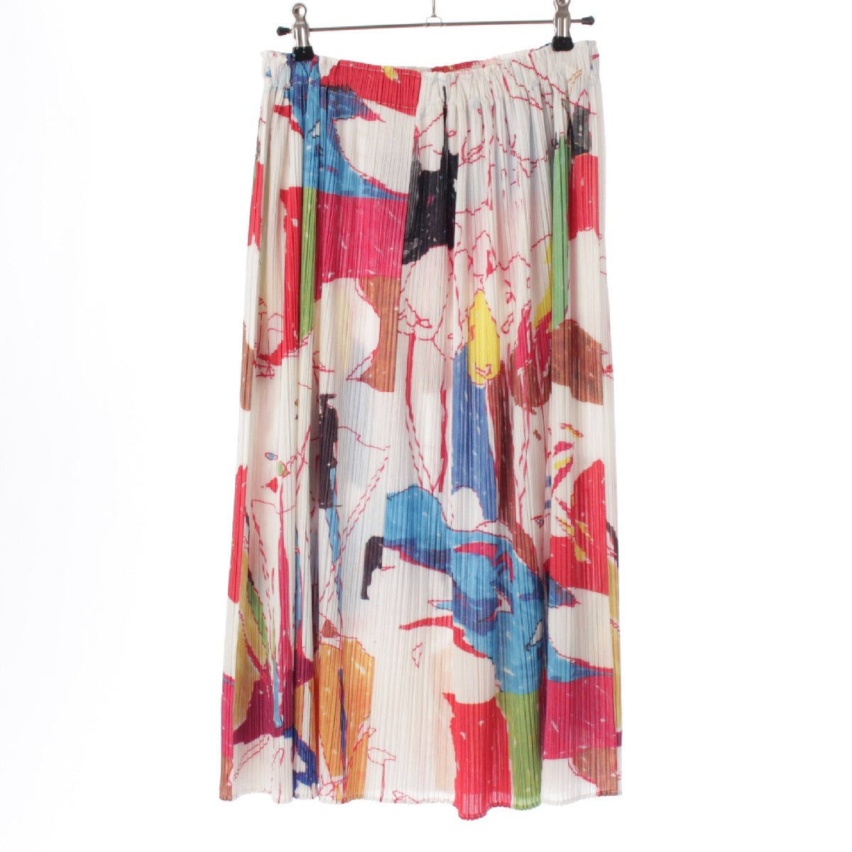 PLEATS PLEASE ISSEY  Watercolor Graffiti Print skirt PP51-JG815 White x Multicolor 3
