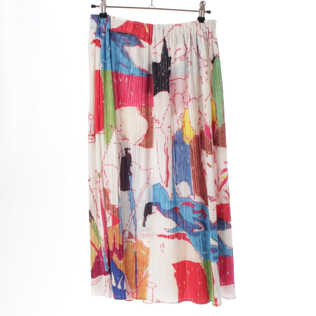PLEATS PLEASE ISSEY  Watercolor Graffiti Print skirt PP51-JG815 White x Multicolor 3