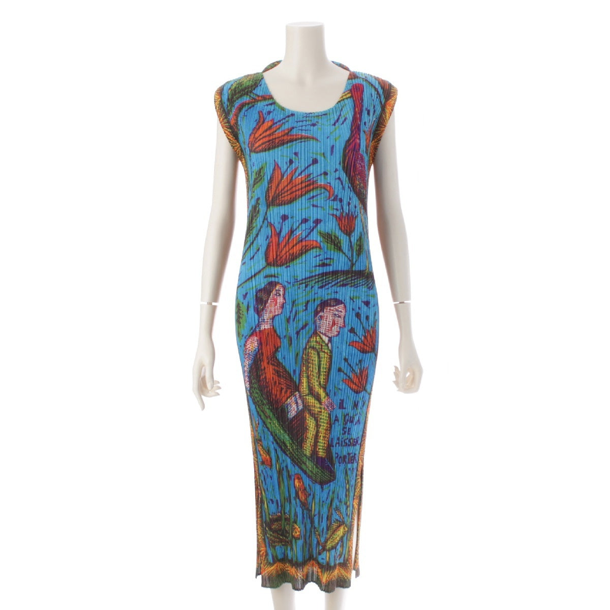 PLEATS PLEASE ISSEY  LA LUNE MENT Figure print sleeveless one piece dress PP14JH248 Blue multicolor 3