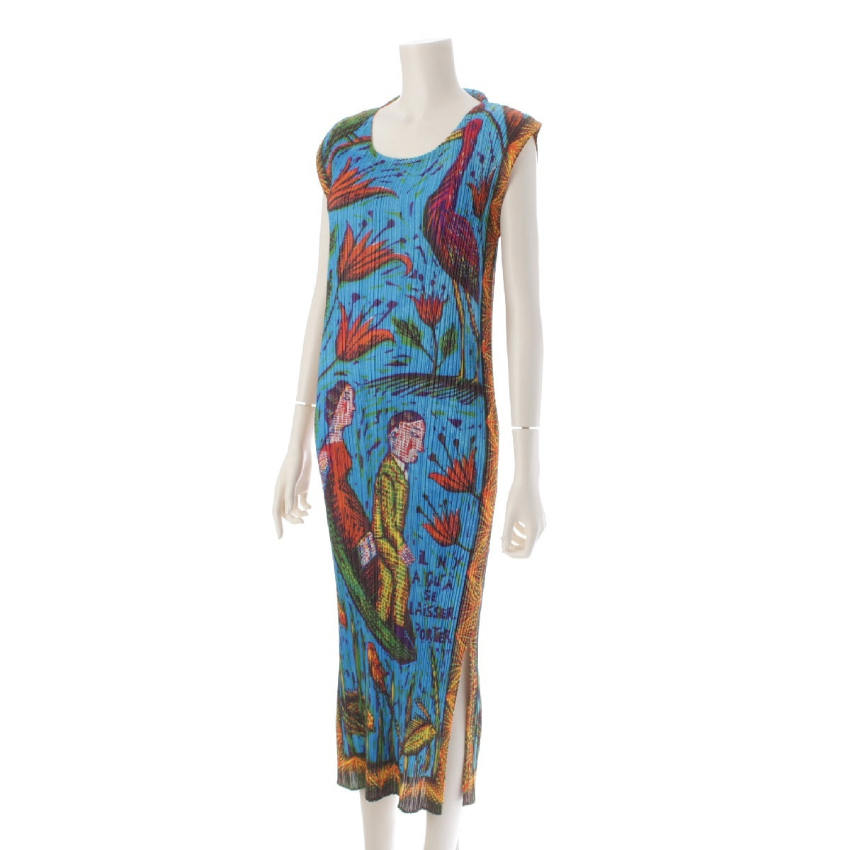 PLEATS PLEASE ISSEY  LA LUNE MENT Figure print sleeveless one piece dress PP14JH248 Blue multicolor 3