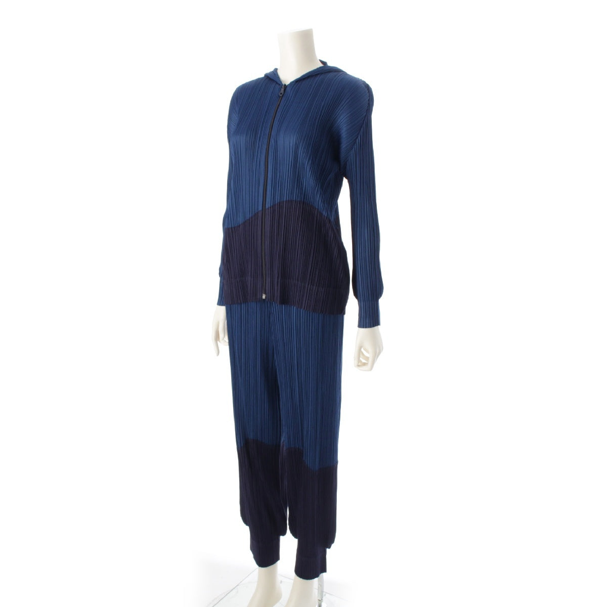 ISSEY MIYAKE Pleated Please Two-tone zip hoodie Pants setup PP83-JC692 PP83-JF693 Blue navy 3