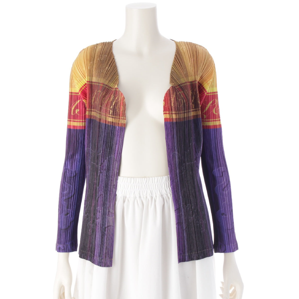 PLEATS PLEASE ISSEY  08 years Champagne Bottle Pattern English Letters cardigan tops PP83-JO674  Yellow x purple