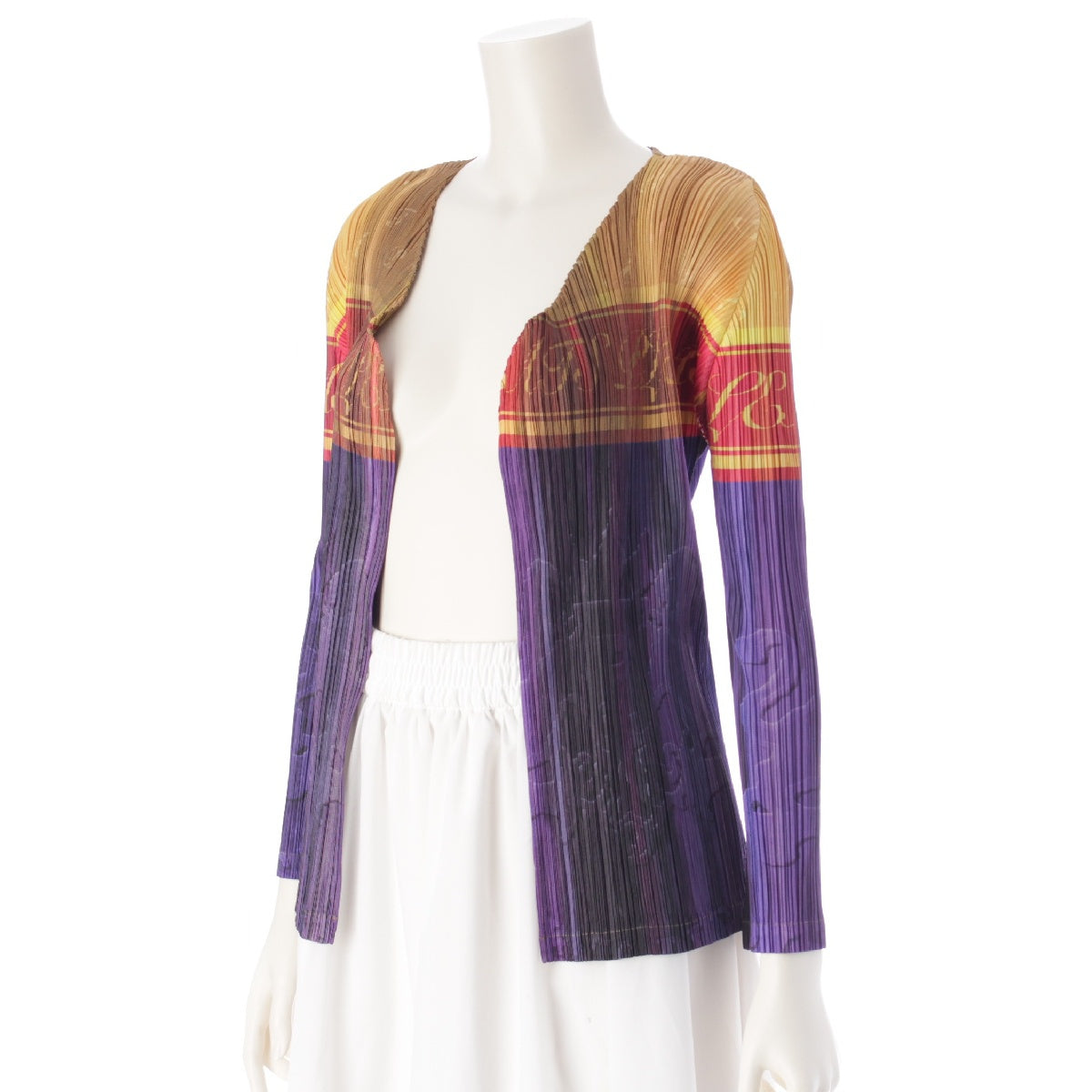 PLEATS PLEASE ISSEY  08 years Champagne Bottle Pattern English Letters cardigan tops PP83-JO674  Yellow x purple