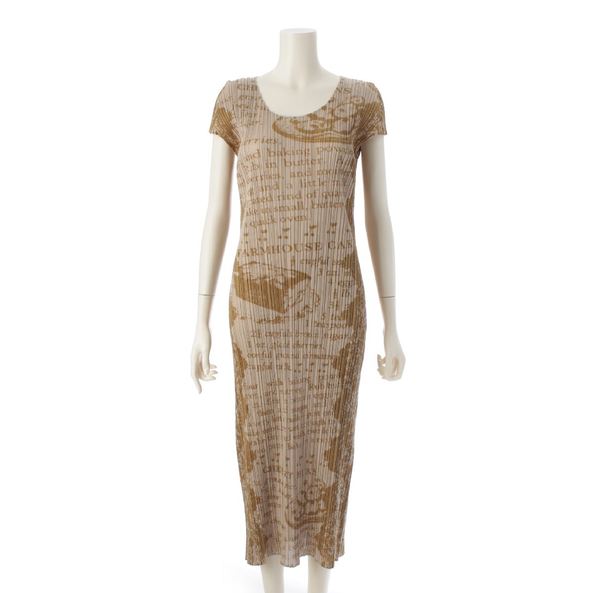 PLEATS PLEASE ISSEY  07 year Pleated Please English letters all-over pattern one piece dress PP71-JH815 beige 4