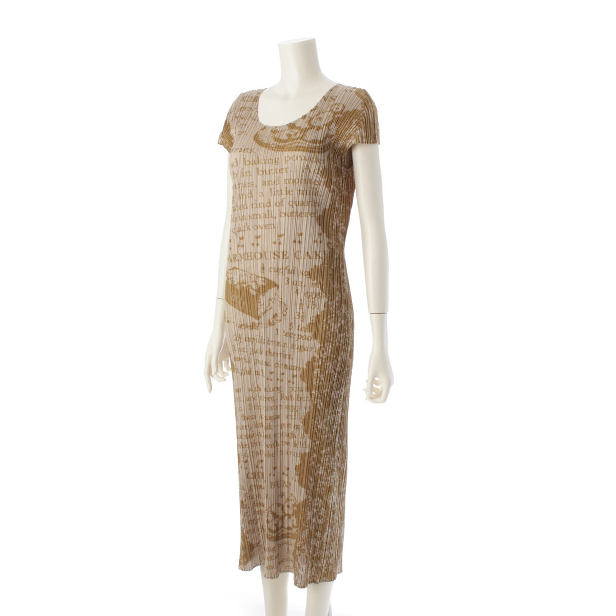 PLEATS PLEASE ISSEY  07 year Pleated Please English letters all-over pattern one piece dress PP71-JH815 beige 4