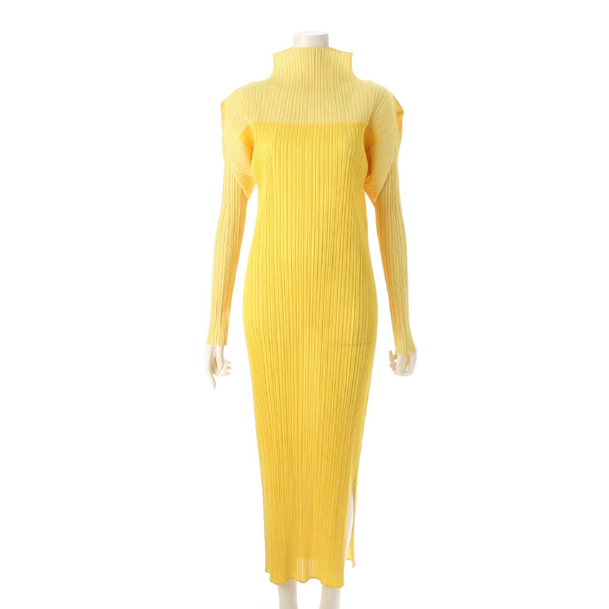 PLEATS PLEASE ISSEY  1998 Vintage high neck slit long one piece dress PP87-JH432 yellow 3
