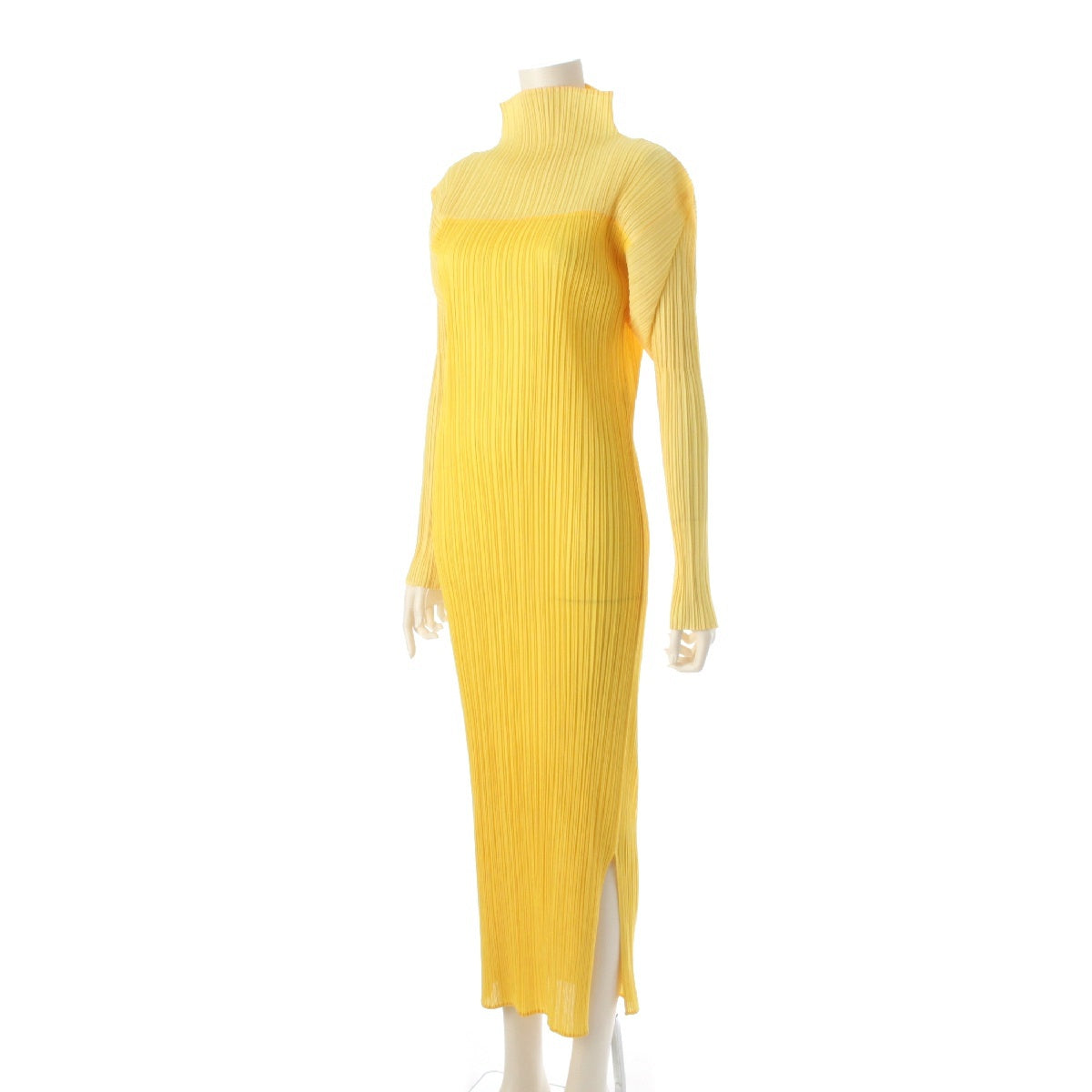 PLEATS PLEASE ISSEY  1998 Vintage high neck slit long one piece dress PP87-JH432 yellow 3