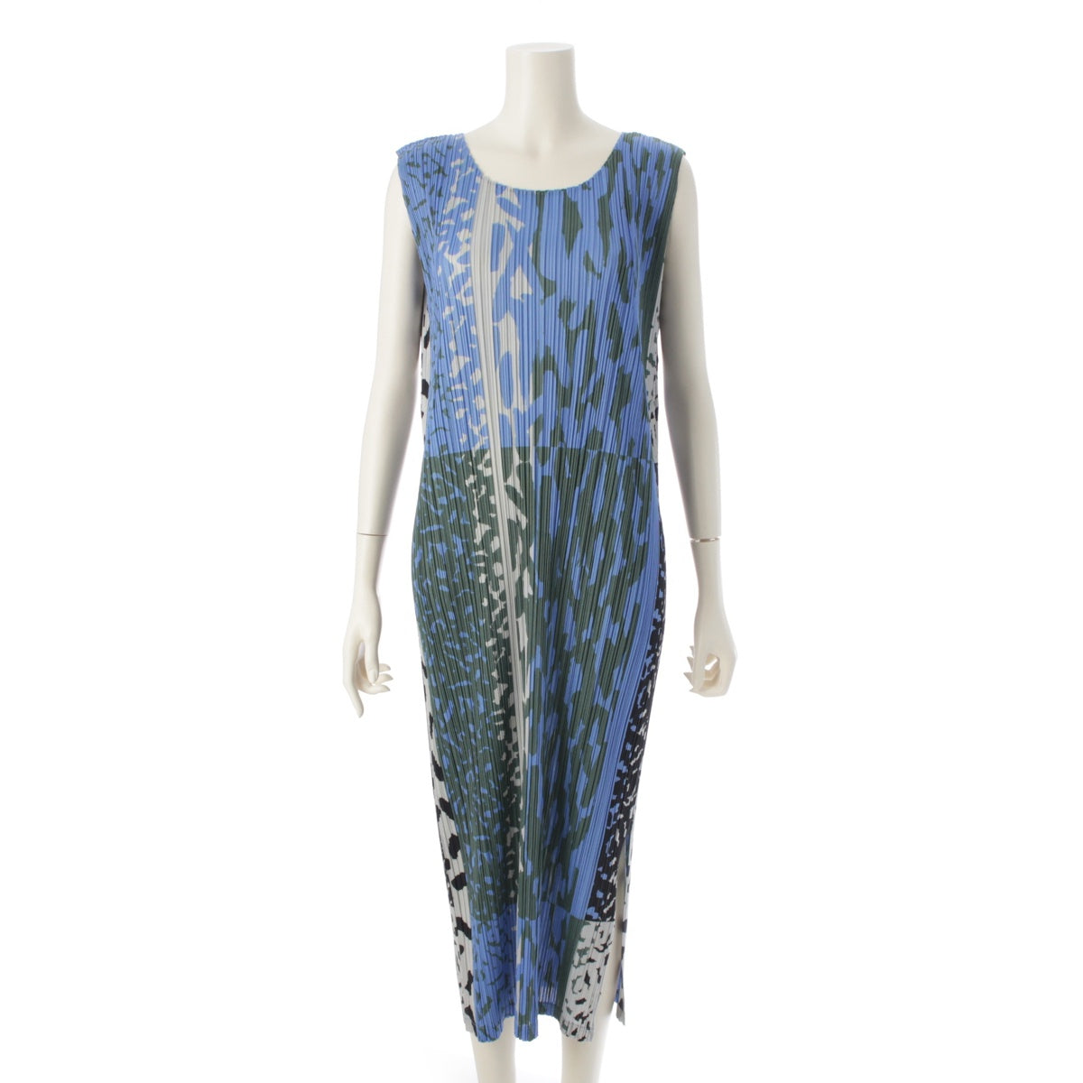 ISSEY MIYAKE 18 years Pleated Please polyester Total pattern sleeveless one piece PP83-JH636 blue 2