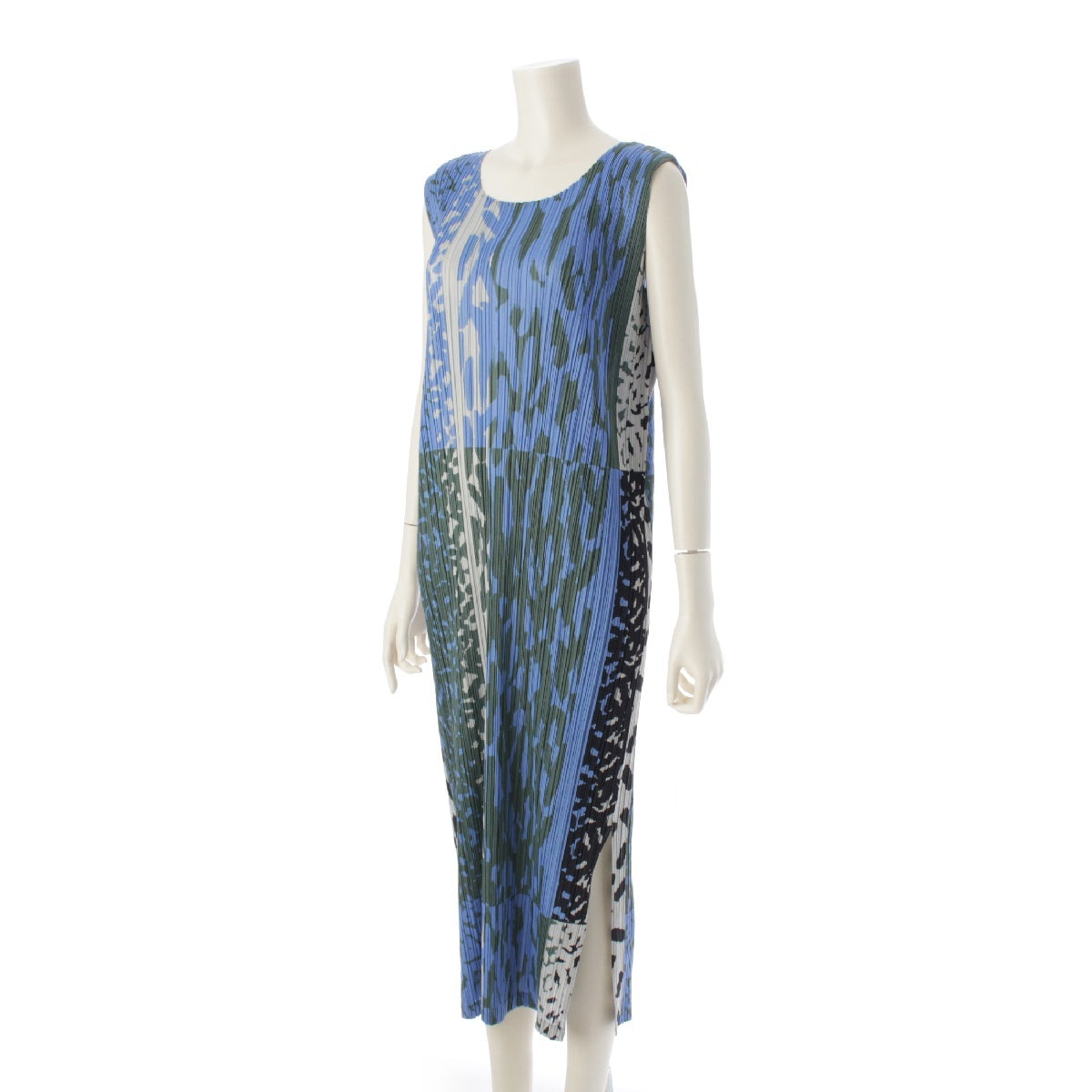 ISSEY MIYAKE 18 years Pleated Please polyester Total pattern sleeveless one piece PP83-JH636 blue 2