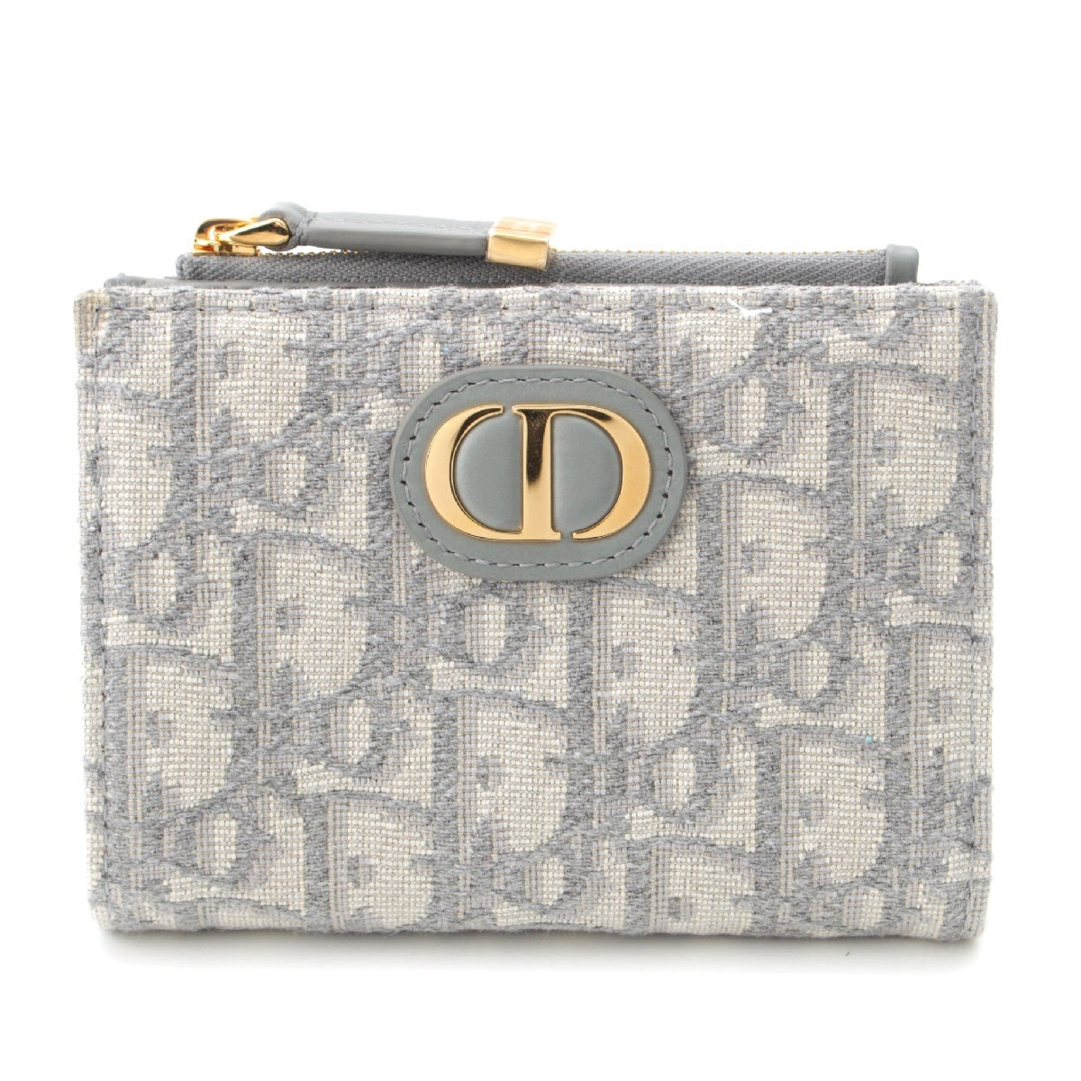 Dior Montaigne 30 Dahlia Jacquard leather Oblique Trotter CD logo Bifold Wallet Compact wallet Blue gray