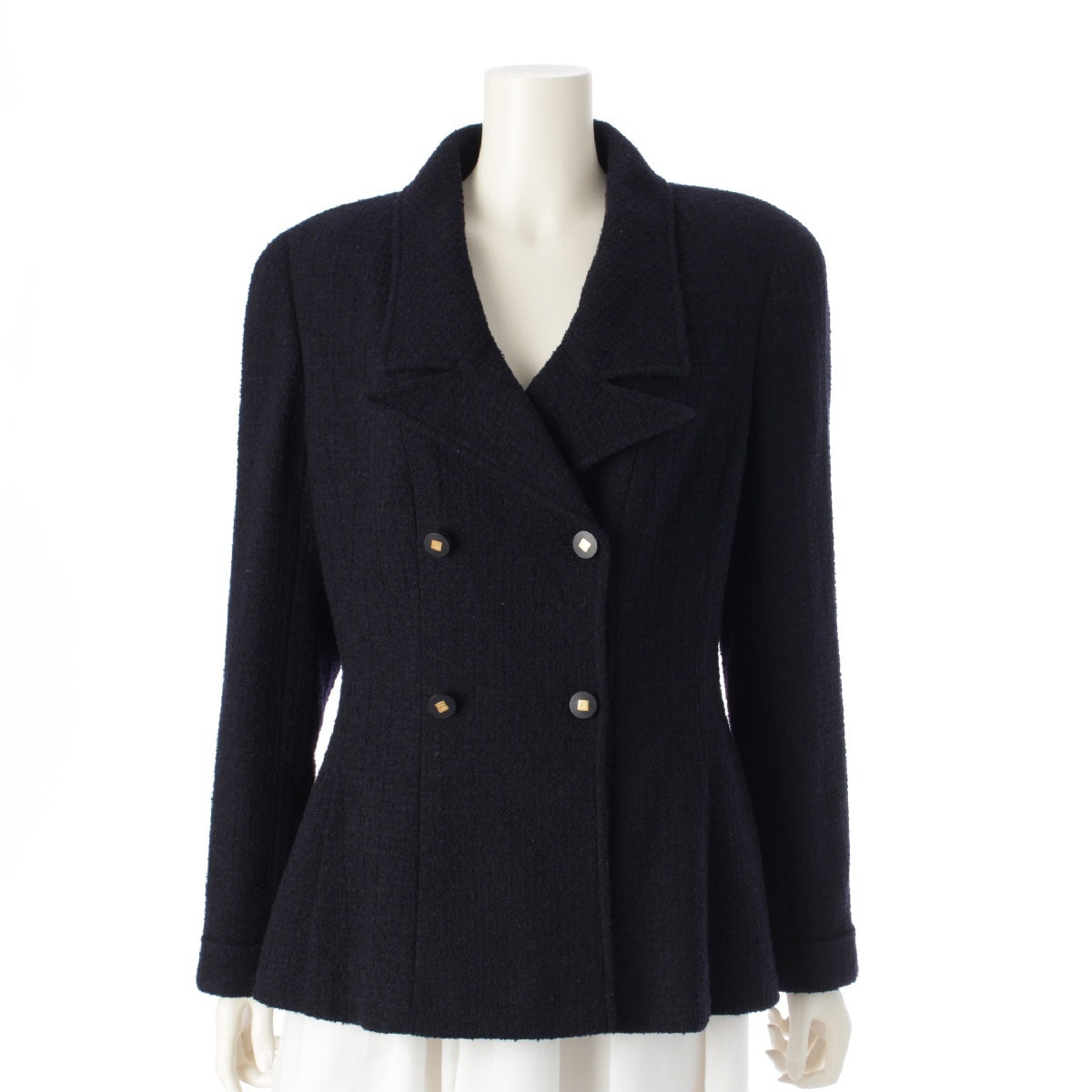 CHANEL 96A Wool x nylon COCO Button Double tailored jacket P08237 Navy 46
