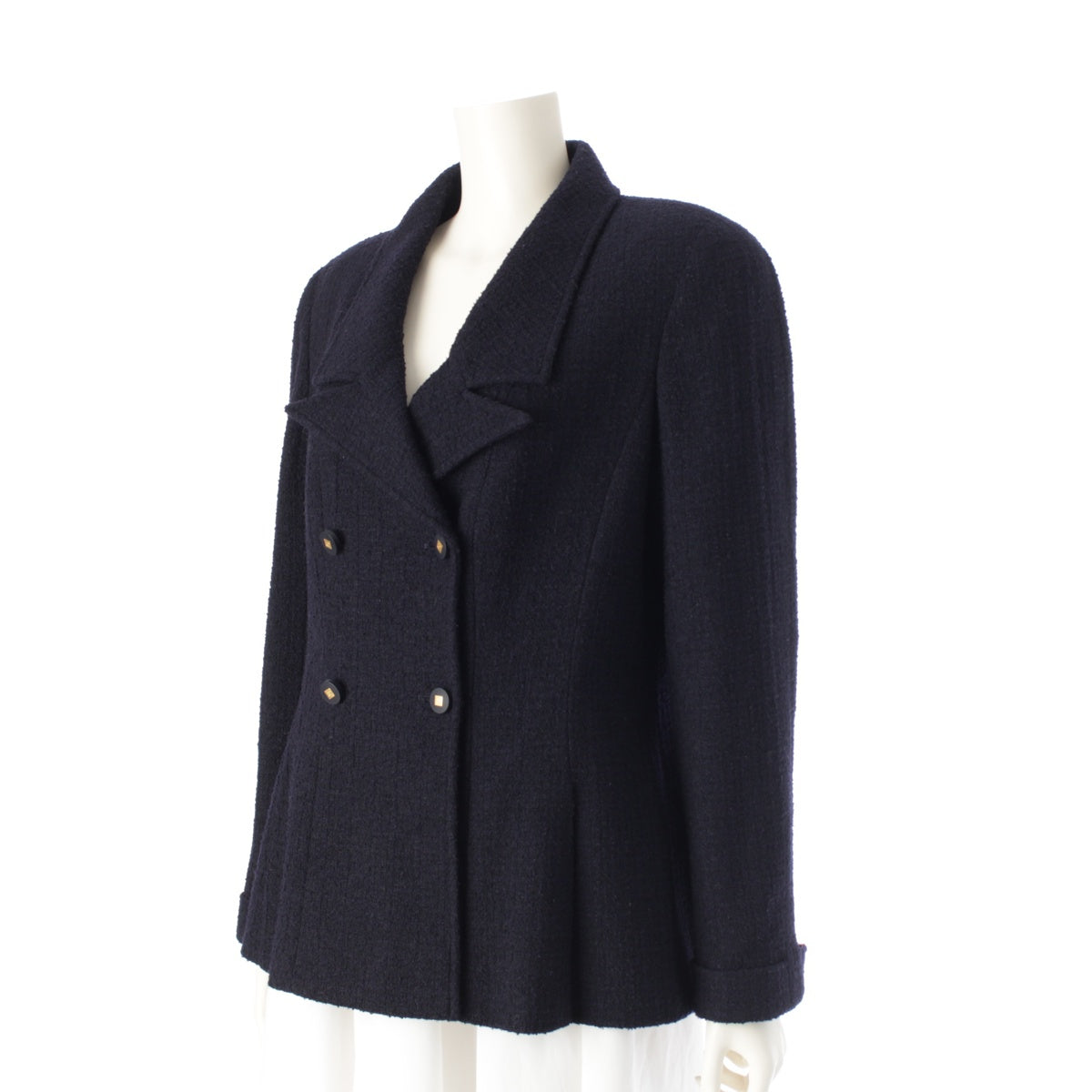 CHANEL 96A Wool x nylon COCO Button Double tailored jacket P08237 Navy 46