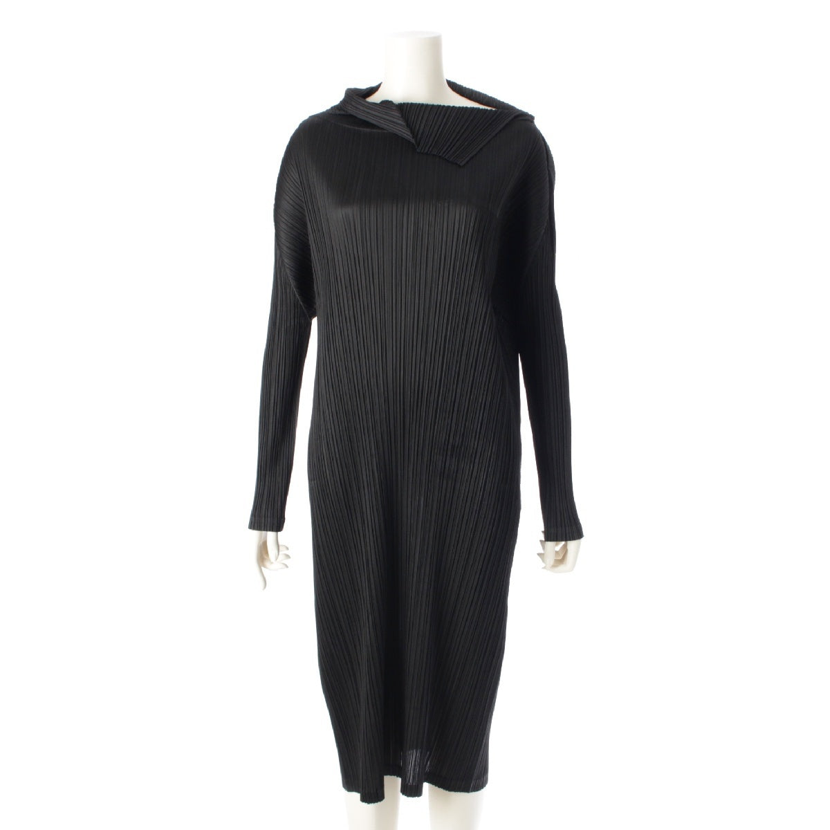 ISSEY MIYAKE 22AW Pleated Please Long sleeve high neck one piece dress PP23JH156 black 3