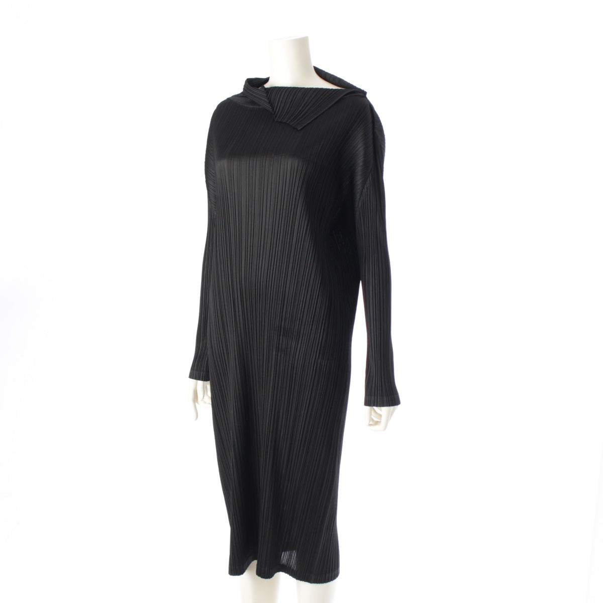ISSEY MIYAKE 22AW Pleated Please Long sleeve high neck one piece dress PP23JH156 black 3