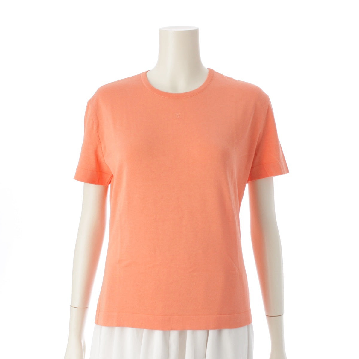 CHANEL cotton COCO Mark One-point Embroidery Knit Short sleeve T-shirt Cut Top P07156 Salmon orange 42