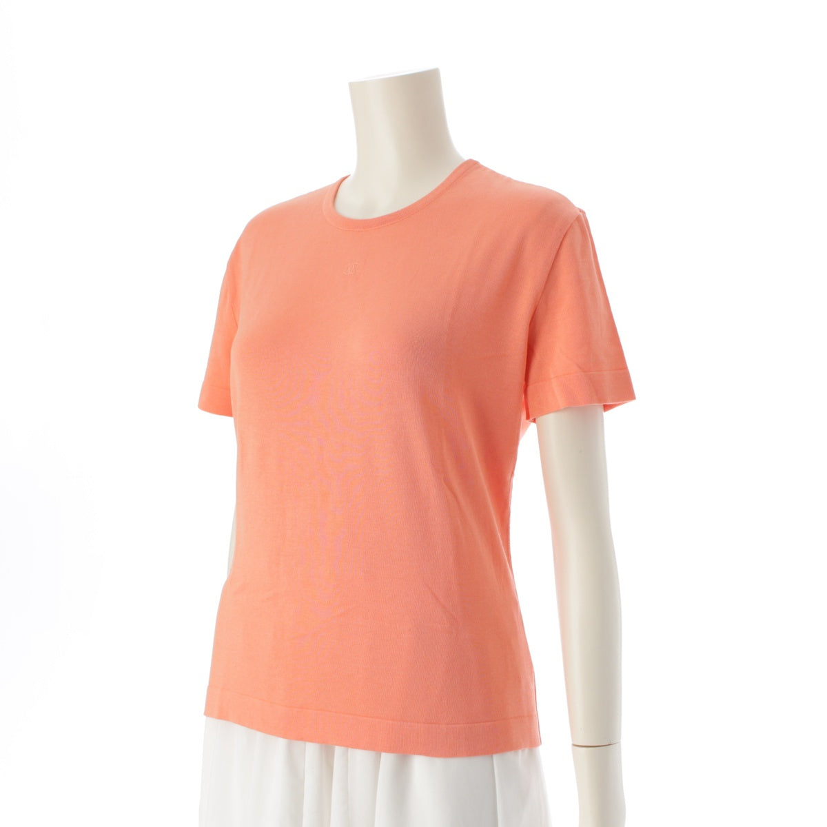 CHANEL cotton COCO Mark One-point Embroidery Knit Short sleeve T-shirt Cut Top P07156 Salmon orange 42