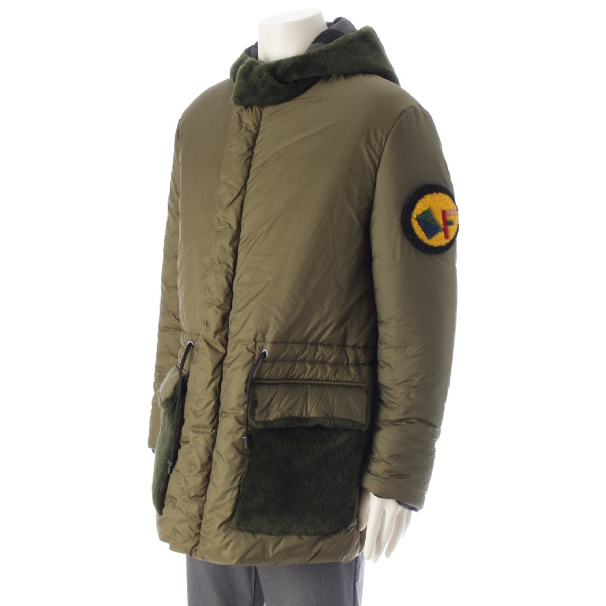 Fendi Boa Switching Patch Reversible Down Coat FW0874A04P Khaki 46
