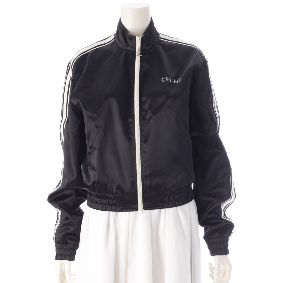 CELINE Satin Midosuji Store Exclusive Logo Triomphe Charm Zip Truck Jacket 2W98A048S black 40