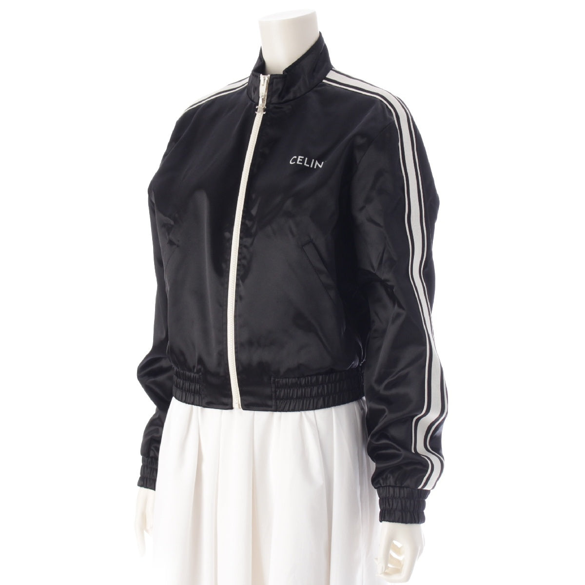 CELINE Satin Midosuji Store Exclusive Logo Triomphe Charm Zip Truck Jacket 2W98A048S black 40