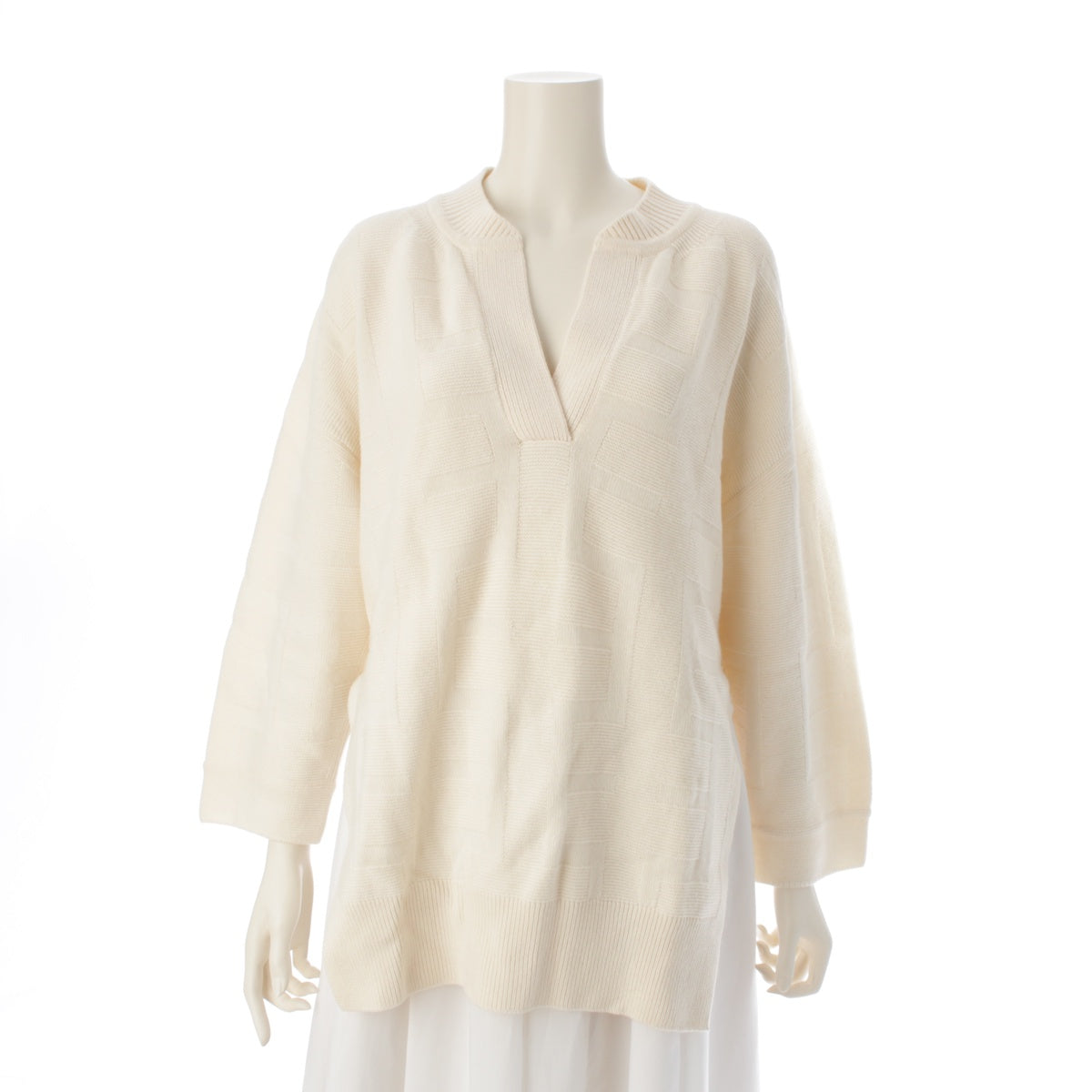 Hermes 22AW Wool H Pattern All-over Pattern Knit Sweater Skipper Knit Pullover 2H2623DA Off-White 34